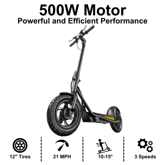 Emoko A19 500W Foldable Electric Scooter for Adults, 12 inch Tires up to 21 mph, 31 Miles Range