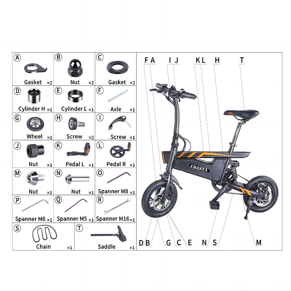 COASTA T18 12" Electric Bike 350W Motor 36V 7.8Ah Battery