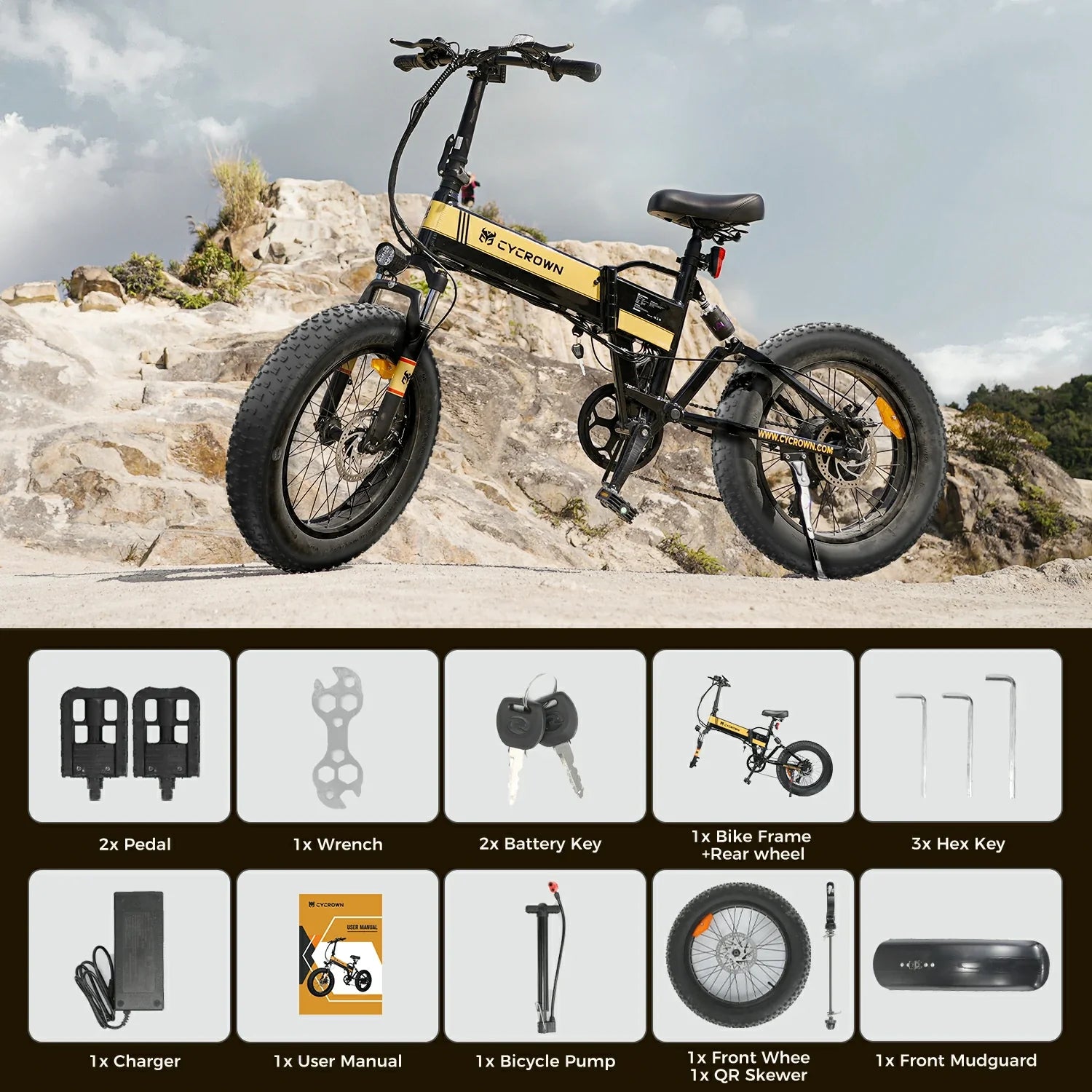 CYCROWN Knight 20" Folding Electric Bike 750W Peak Motor 48V 12.5Ah Battery