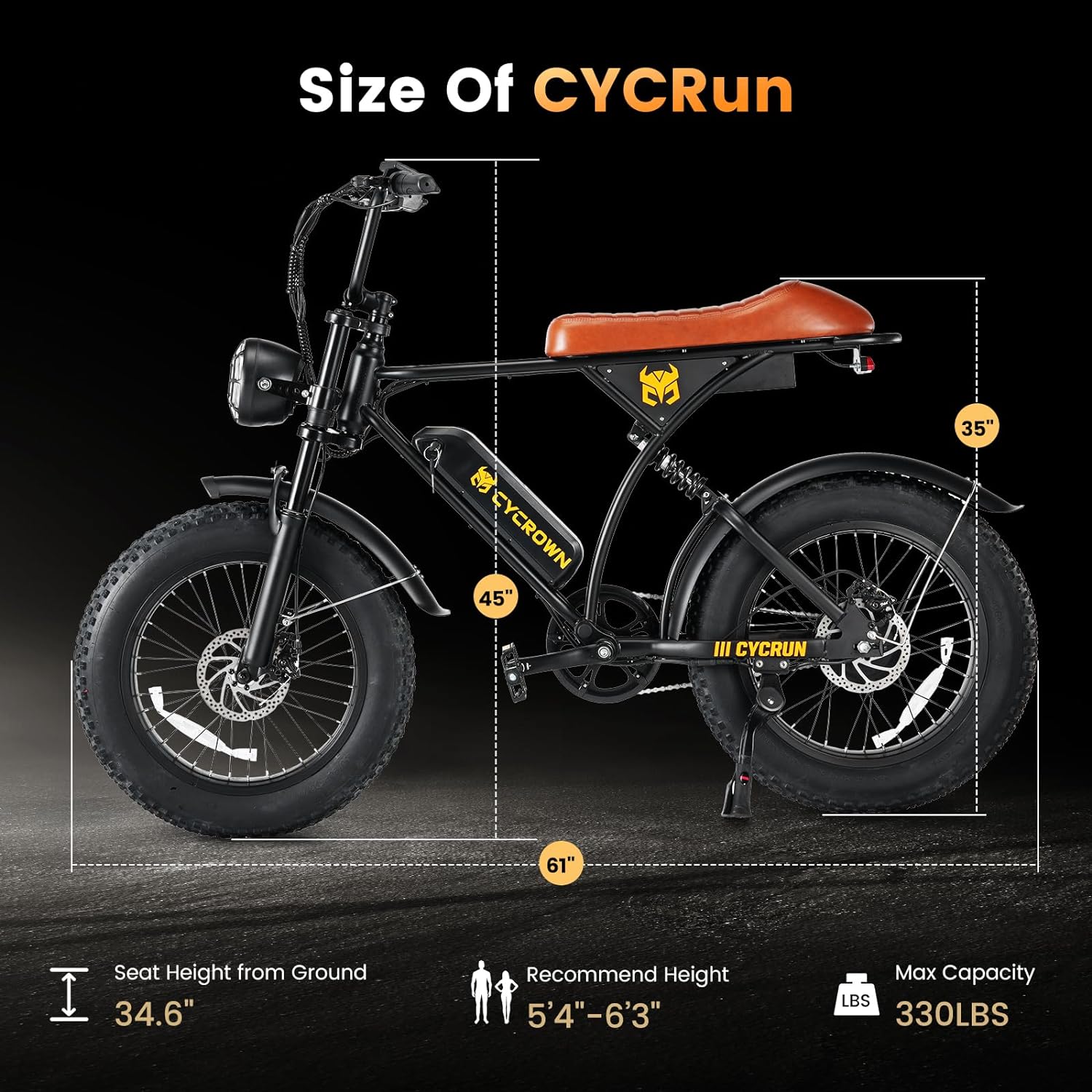 CYCROWN Run 20" Retro Fat Tire Off Road Mountain Electric Bike 750W Motor 36V 10.4Ah Battery