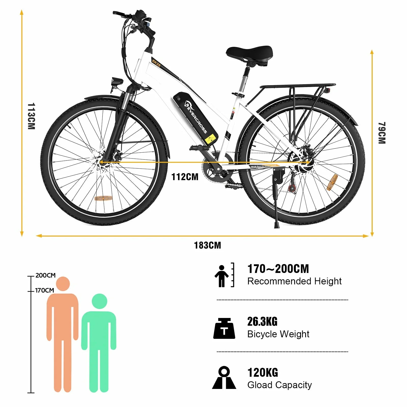 EVERCROSS EK28 28" Electric Mountain Bike 500W Motor 36V 15Ah Battery