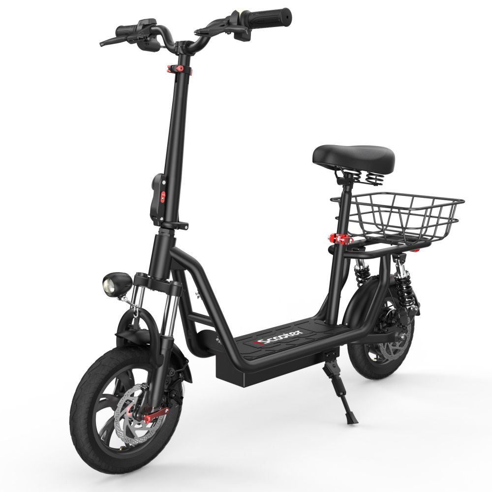 ISCOOTER I12 12" Commuter Electric Scooter With Seat & Carry Basket 500W Motor 36V 7.5Ah Battery