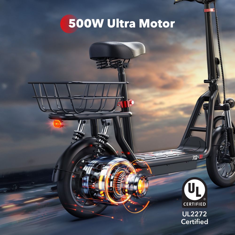 ISCOOTER I12 12" Commuter Electric Scooter With Seat & Carry Basket 500W Motor 36V 7.5Ah Battery