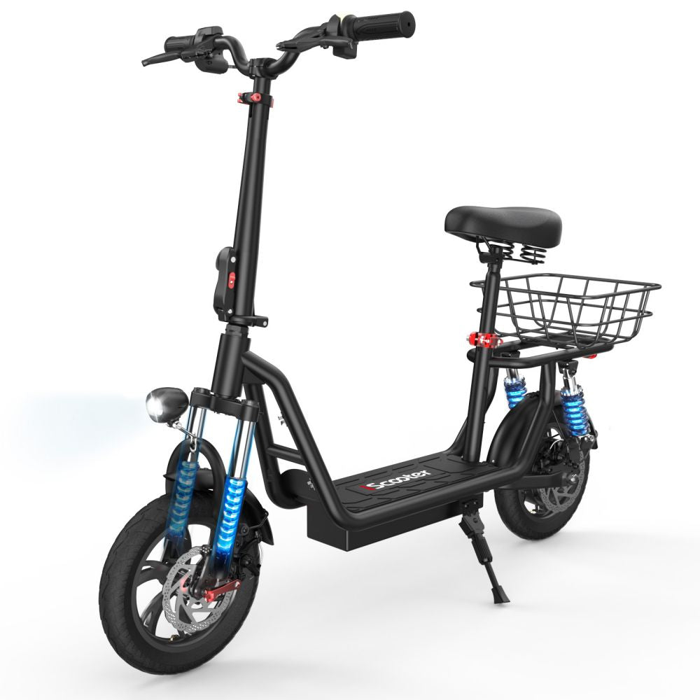 ISCOOTER I12 12" Commuter Electric Scooter With Seat & Carry Basket 500W Motor 36V 7.5Ah Battery