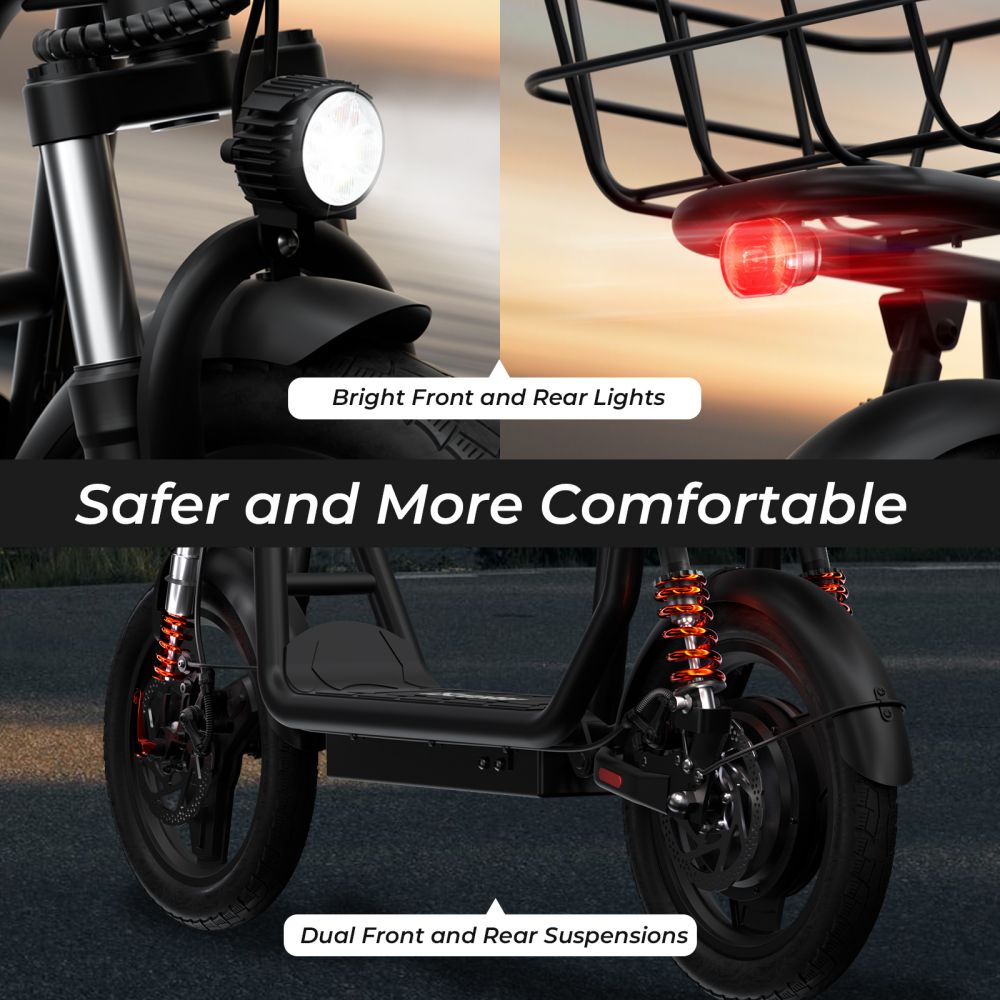 ISCOOTER I14 14" Commuter Electric Scooter With Seat & Basket 800W Motor 54.6V 10Ah Battery