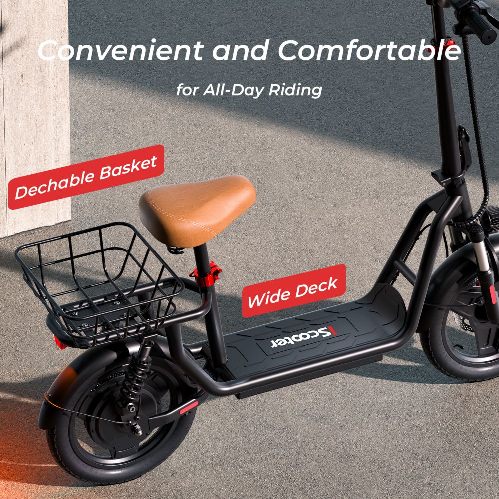 ISCOOTER I14 14" Commuter Electric Scooter With Seat & Basket 800W Motor 54.6V 10Ah Battery