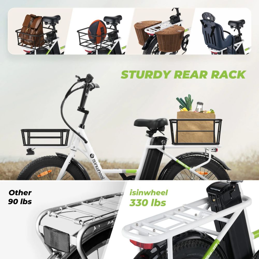 ISINWHEEL U7 20" Step-Thru Cargo Electric Bike 500W Motor 48V 10.4Ah Battery