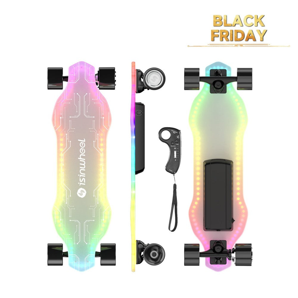 ISINWHEEL V6 Pro Electric Skateboard with Pedal Lights & Remote Control 500W Motor 24.5V 4.5Ah Battery