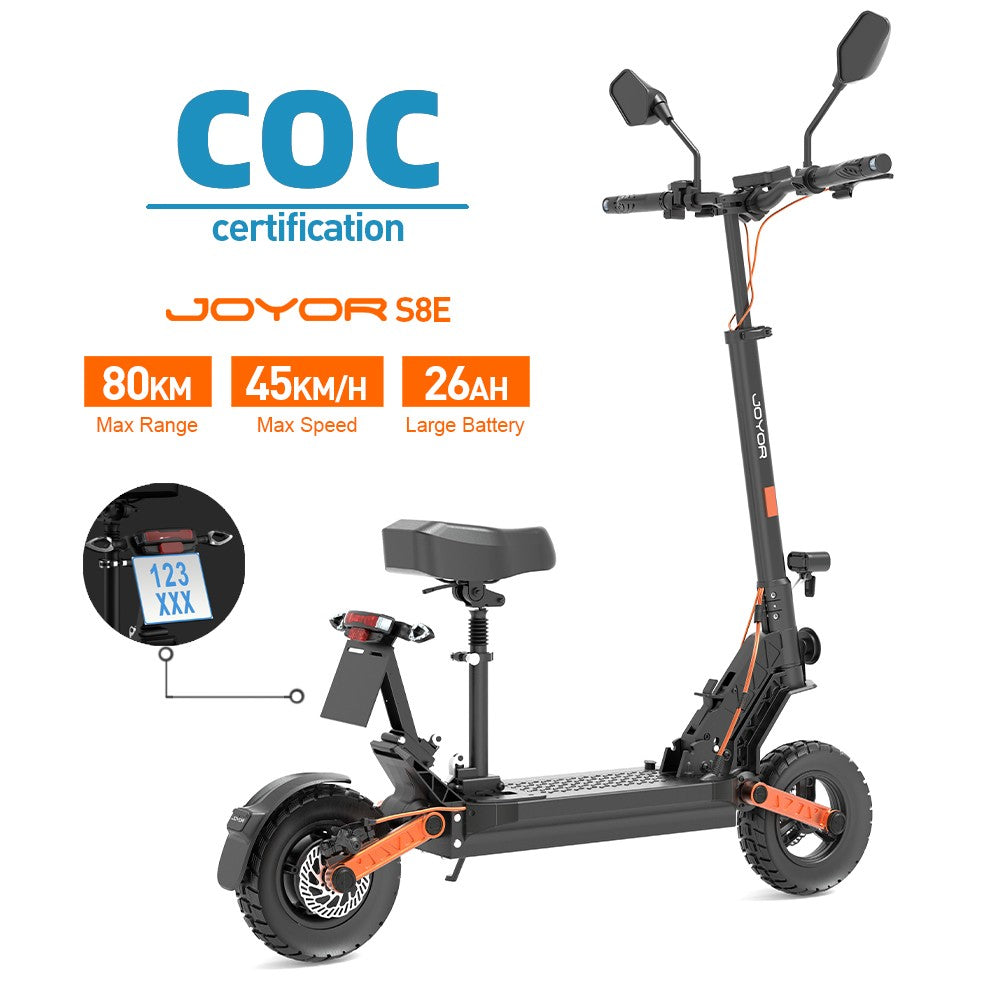 JOYOR S8E 10" Off-Road Moped Electric Scooter With Seat NFC 800W Motor 48V 26Ah Battery (EEC Certificate)