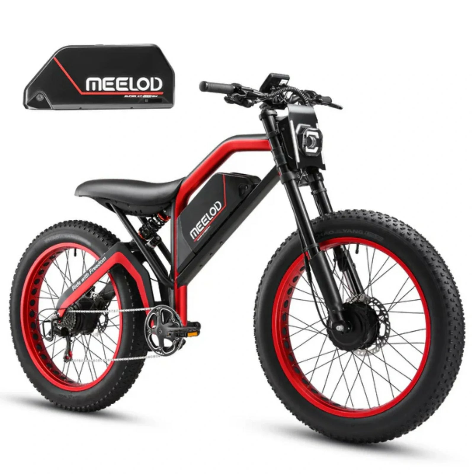 MEELOD XT600DL 26" Retro Moped Style Electric Bike 1200W Peak Dual Motors 52V 25Ah Battery