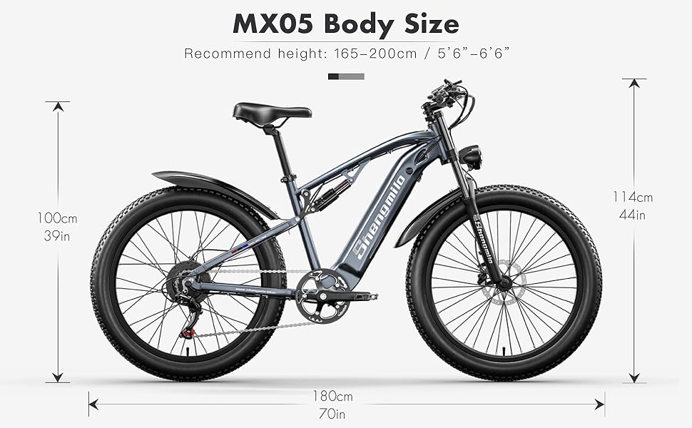 SHENGMILO MX05 26" Fat Tire Electric Mountain Bike 1000W Motor 48V 17.5Ah Battery