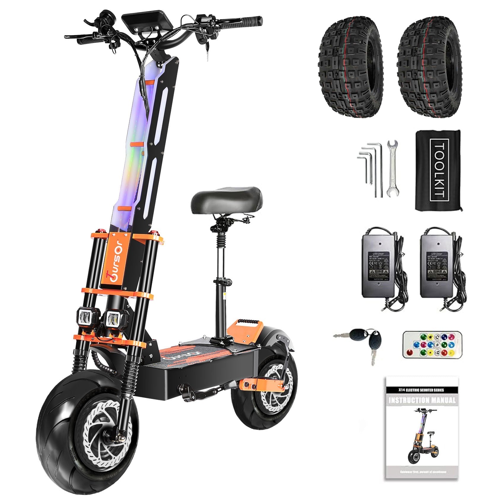 TOURSOR X8 13" Folding Electric Scooter with Seat 4000W*2 Dual Motors 60V 38Ah Battery