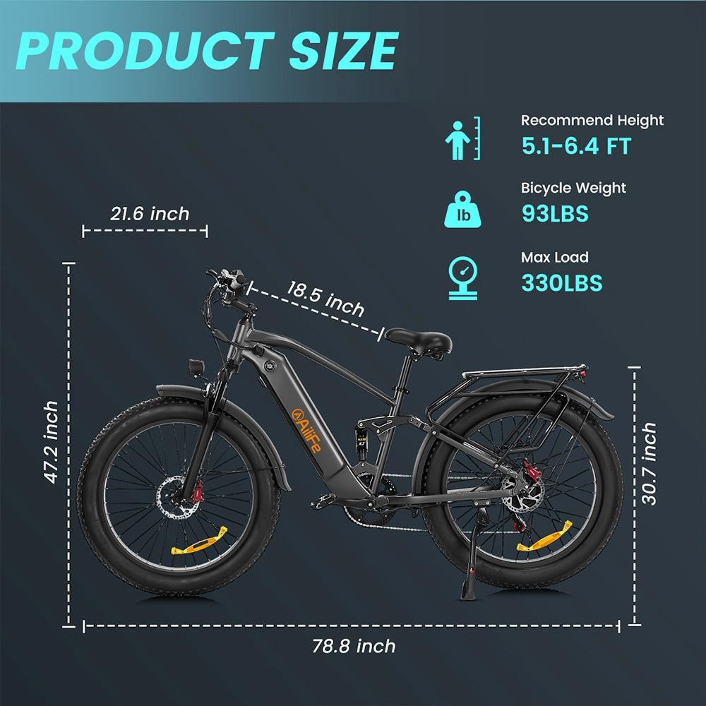 AILIFE X26B 26" Electric Bike 1000W Powerful Motor 48V 13Ah Battery