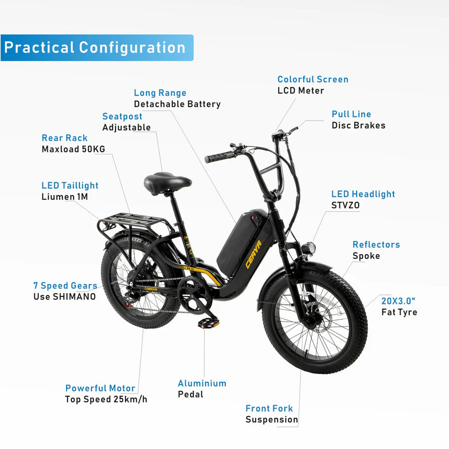 CEAYA R8SE 20" Urban Electric Commuter Bike 750W Motor 48V 15Ah Battery