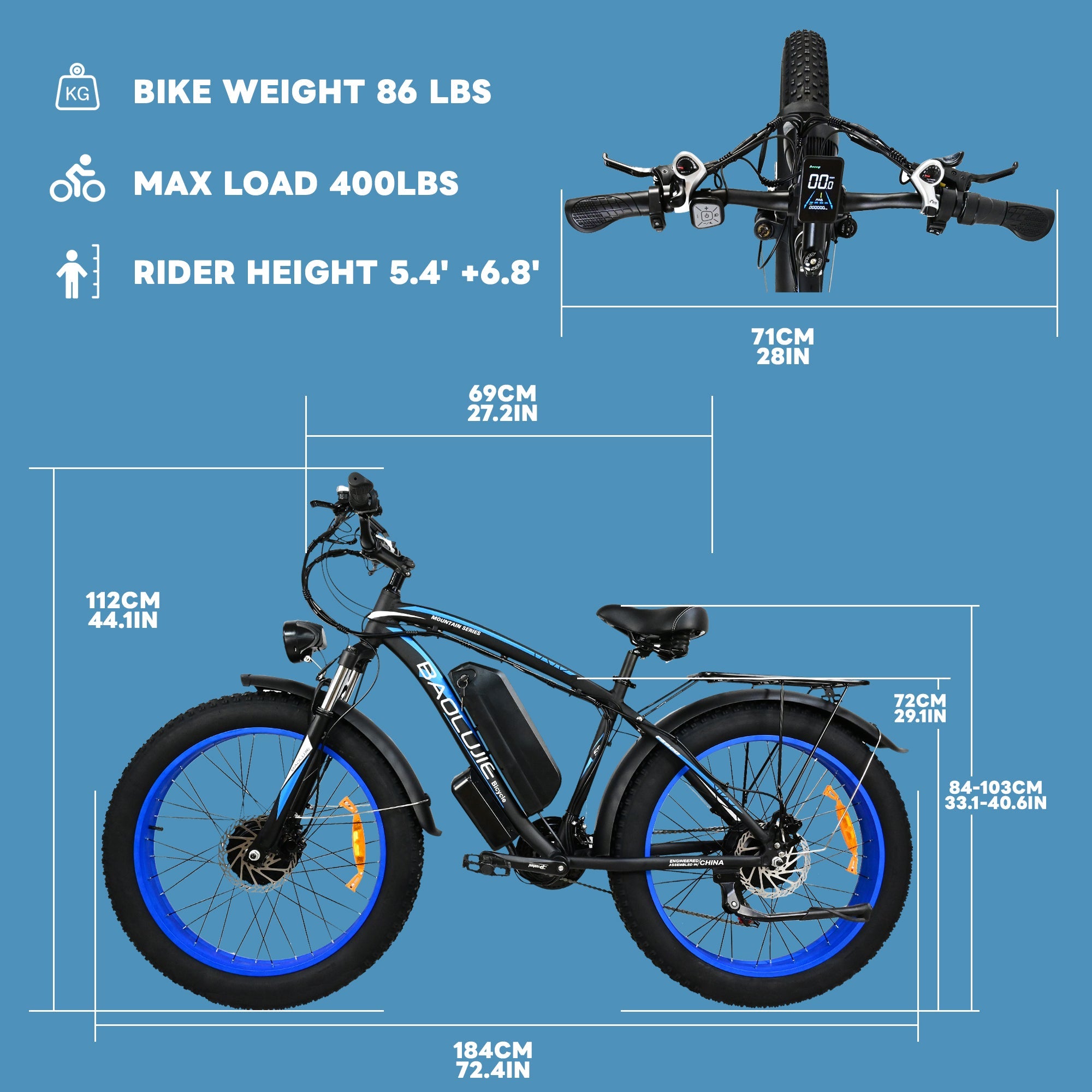 poleejiek mountain ebike size max load 400lbs