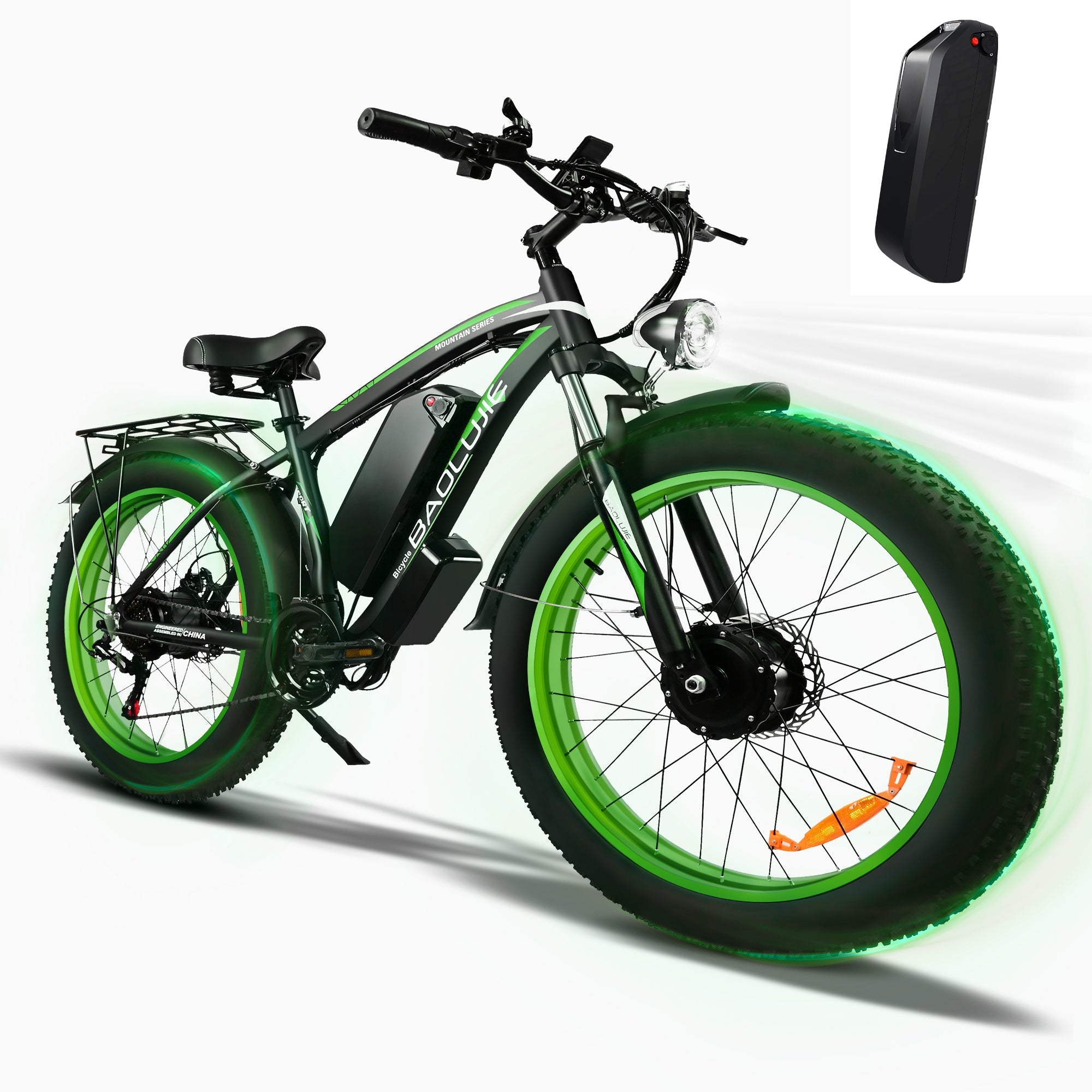 POLEEJIEK DP-2602 fat tire mountain ebike 2000W dual motor 48V 20Ah battery green and black