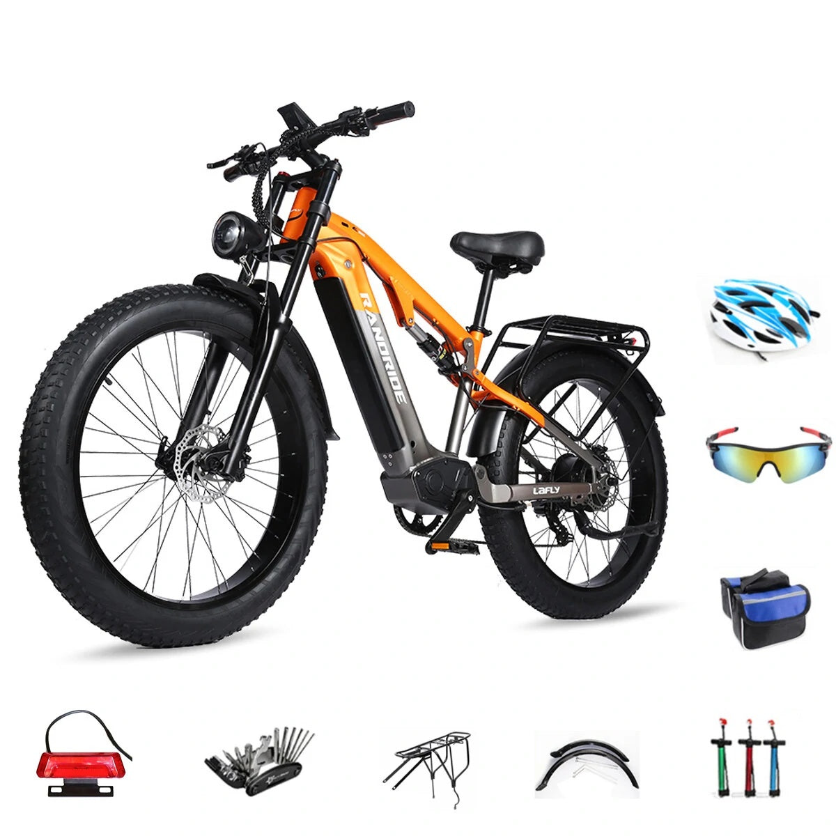 RANDRIDE YX80 26" Fat Tire Electric Mountain Bike 1500W Motor 48V 16Ah Battery