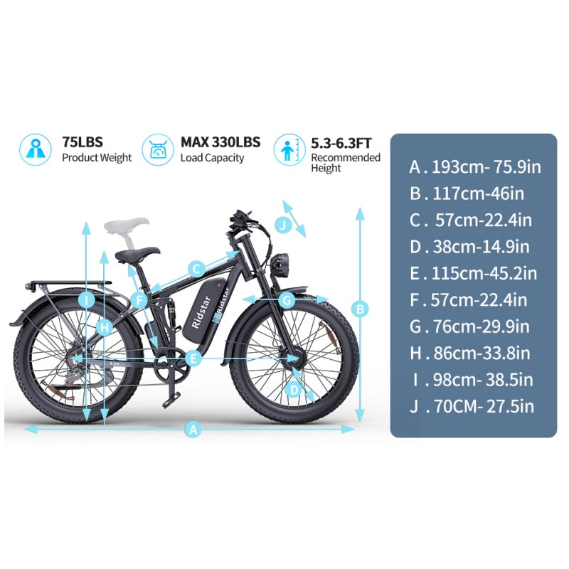 RIDSTAR E26 Pro 26" 48V 23Ah Battery Fat Tires 2000W Dual Motor Mountain Electric Bike