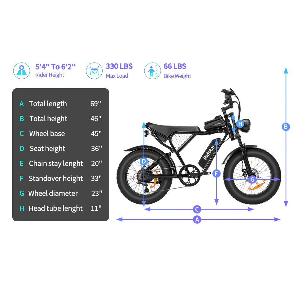 RIDSTAR Q20 20" Fat Tires Electric Bikes 1000W Motor 48V 20Ah Battery